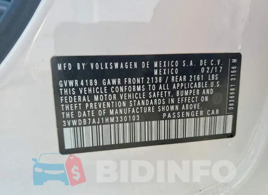 3VWDB7AJ1HM330103 Photo# 12