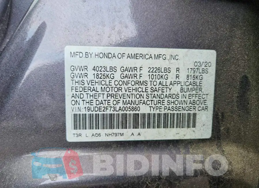 19UDE2F73LA005860 Photo# 13