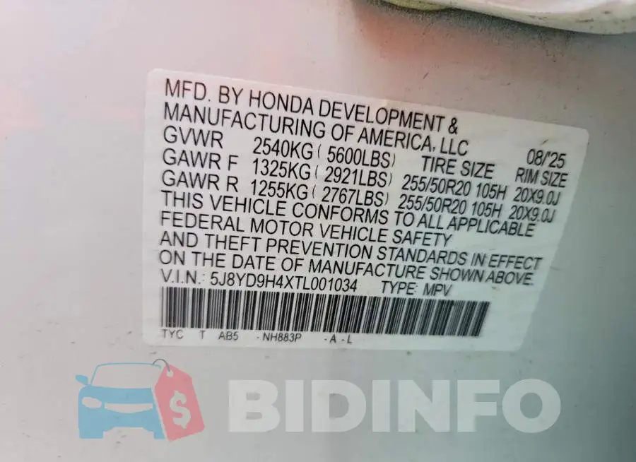 5J8YD9H4XTL001034 Photo# 13