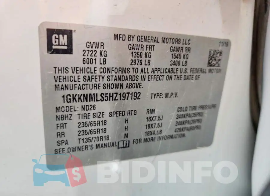 1GKKNMLS5HZ197192 Photo# 14