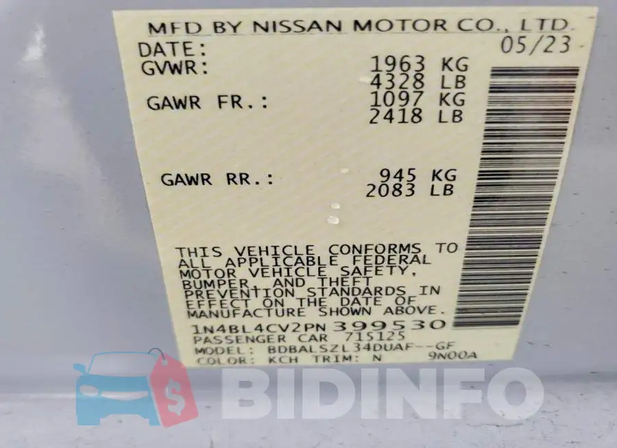 1N4BL4CV2PN399530 Photo# 12