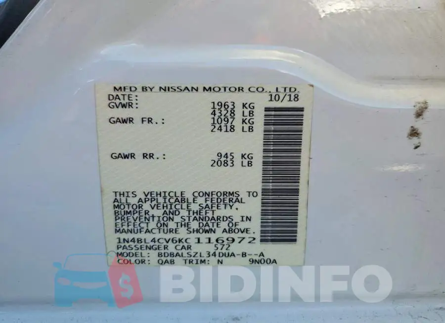1N4BL4CV6KC116972 Photo# 12