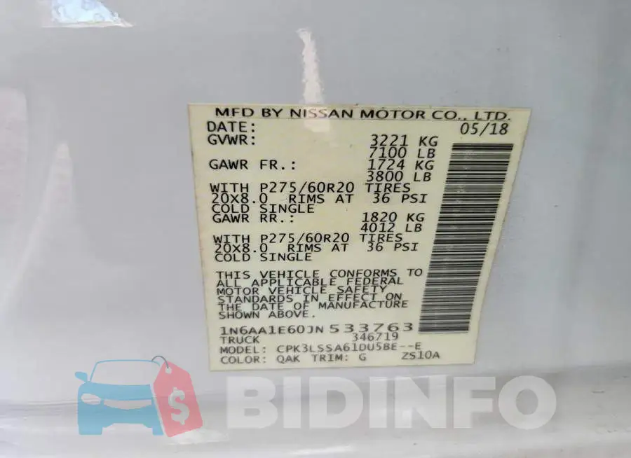 1N6AA1E60JN533763 Photo# 12