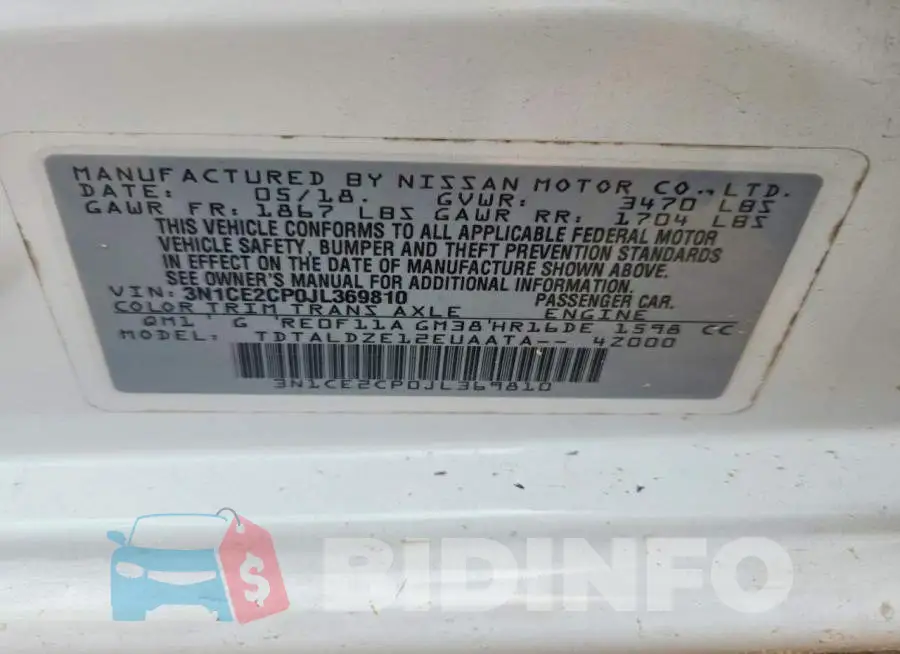 3N1CE2CP0JL369810 Photo# 12