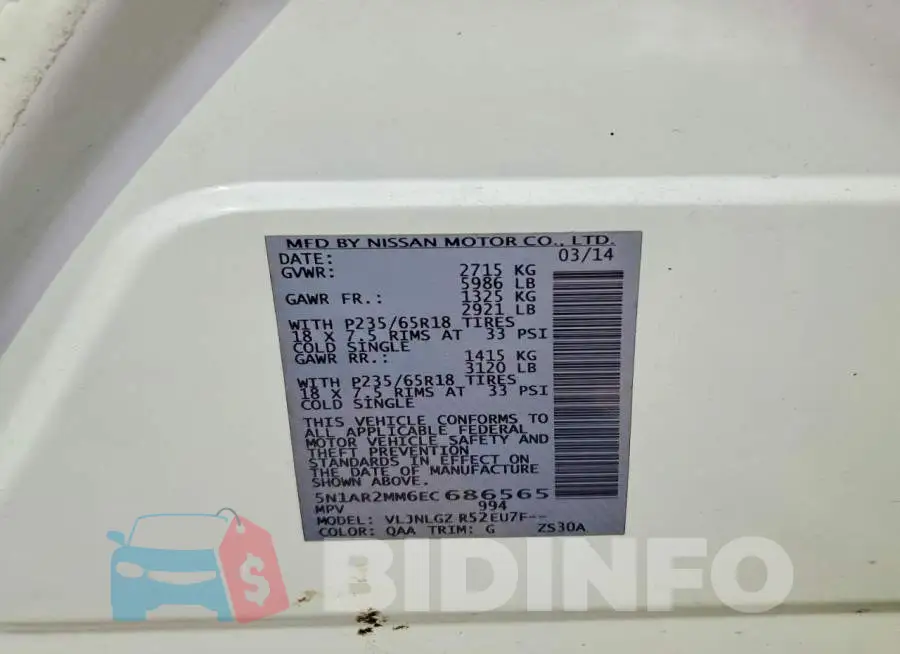 5N1AR2MM6EC686565 Photo# 13