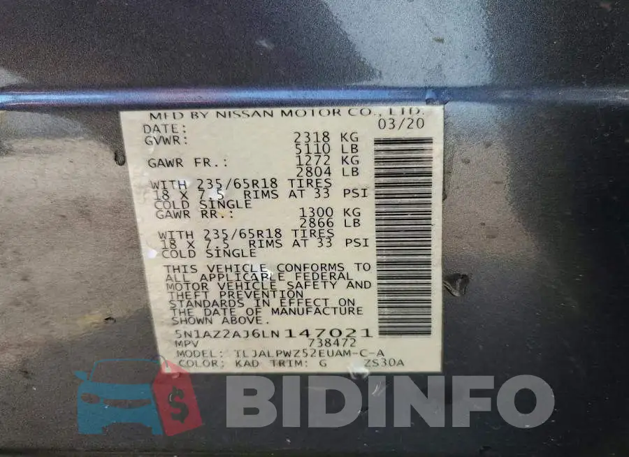 5N1AZ2AJ6LN147021 Photo# 13