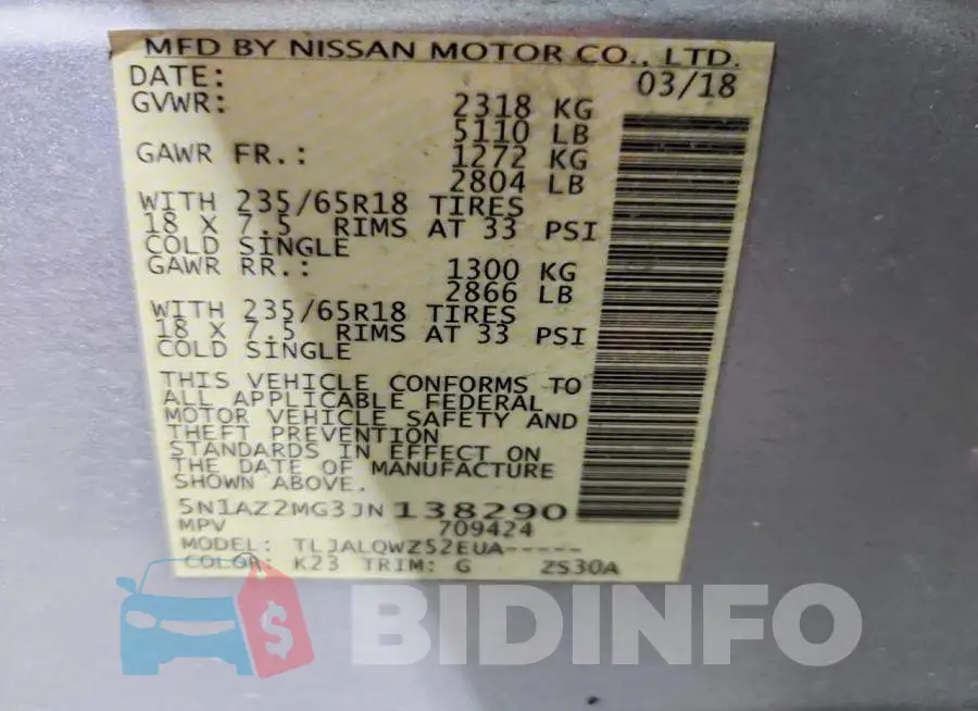 5N1AZ2MG3JN138290 Photo# 13