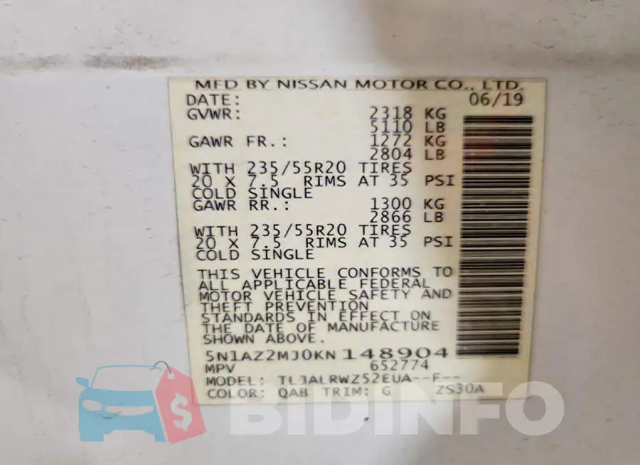 5N1AZ2MJ0KN148904 Photo# 12