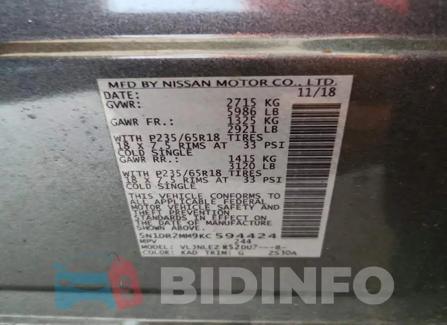 5N1DR2MM9KC594424 Photo# 13