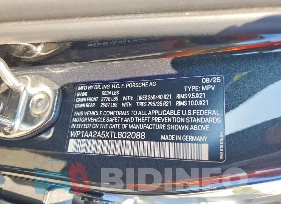 WP1AA2A5XTLB02088 Photo# 14