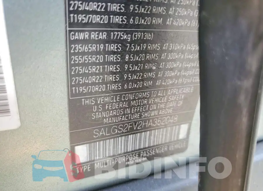 SALGS2FV2HA352048 Photo# 12