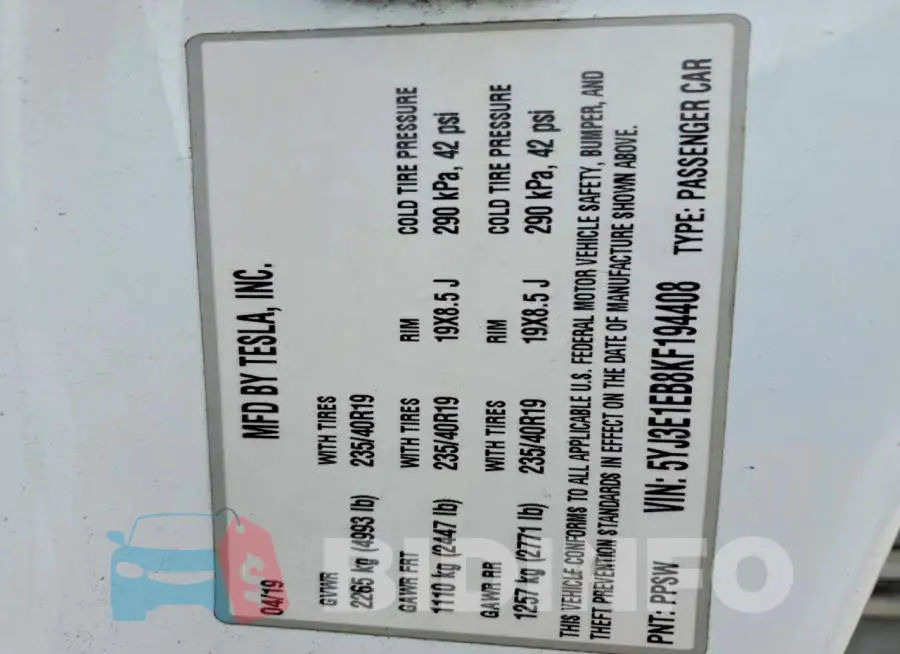 5YJ3E1EB8KF194408 Photo# 12