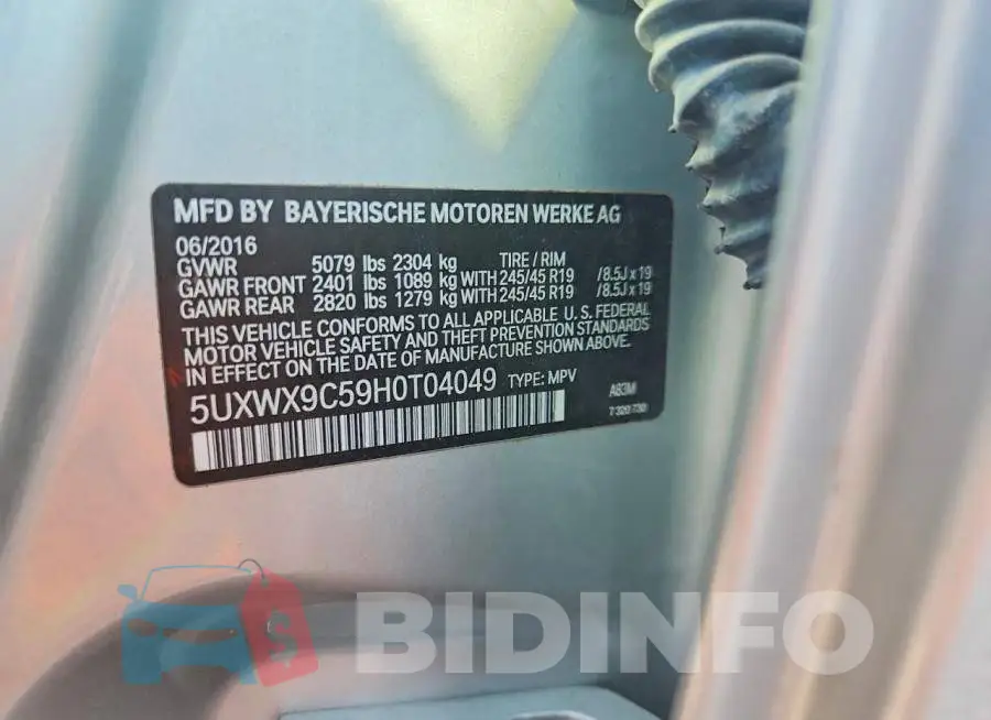 5UXWX9C59H0T04049 Photo# 12