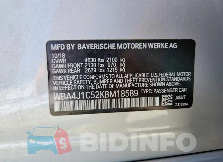 WBA4J1C52KBM18589 Photo# 12
