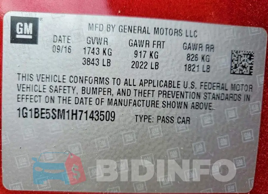1G1BE5SM1H7143509 Photo# 12