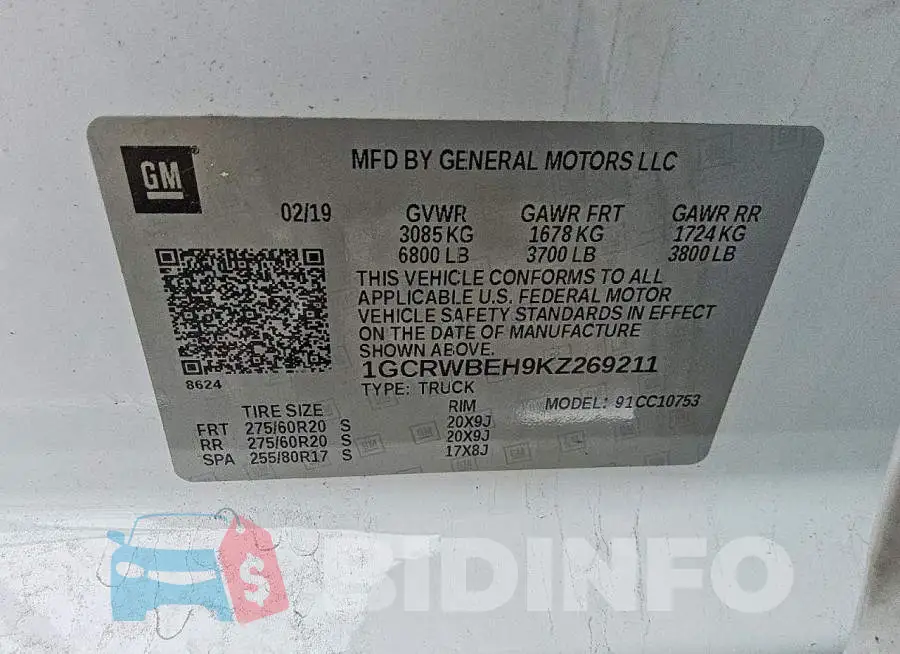1GCRWBEH9KZ269211 Photo# 12