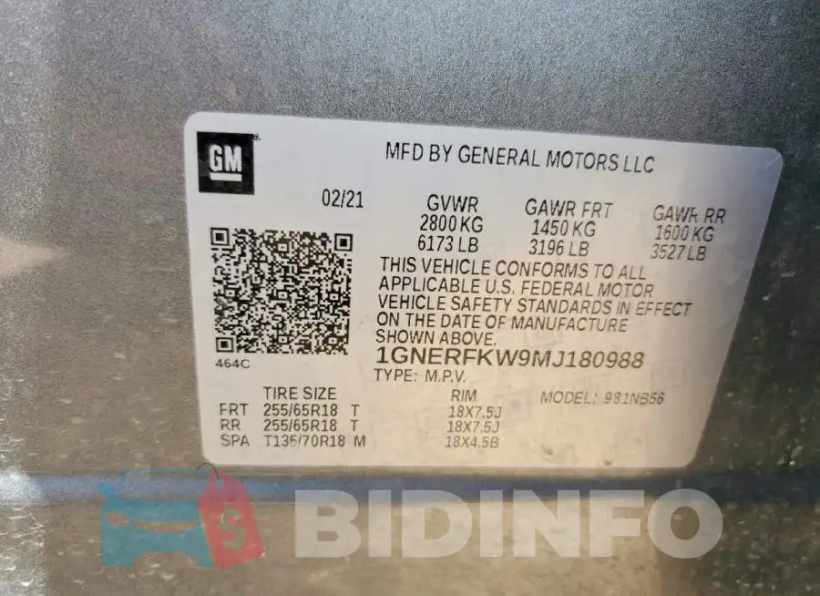 1GNERFKW9MJ180988 Photo# 14
