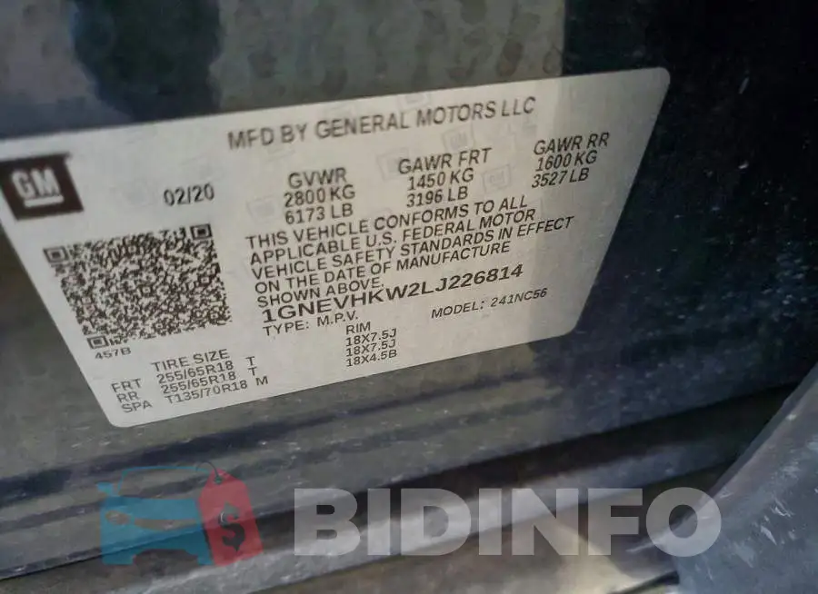 1GNEVHKW2LJ226814 Photo# 13