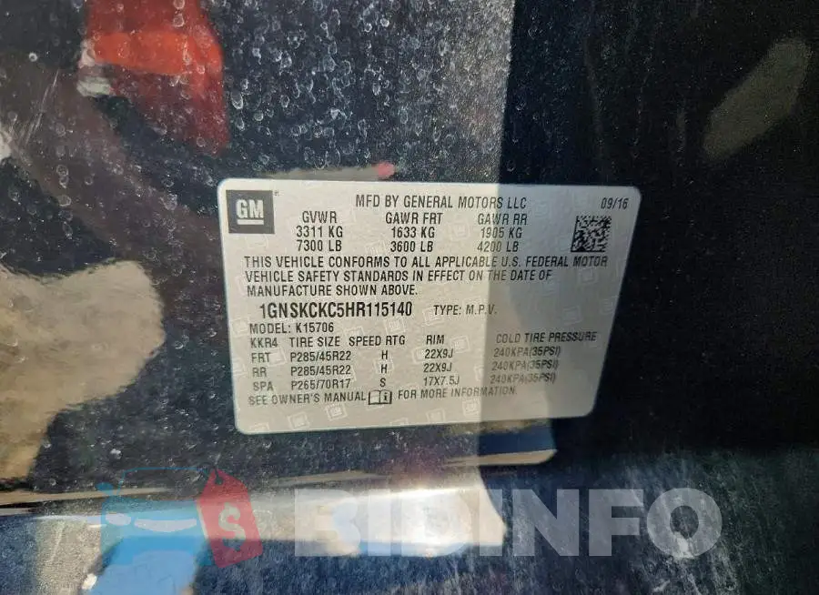 1GNSKCKC5HR115140 Photo# 12