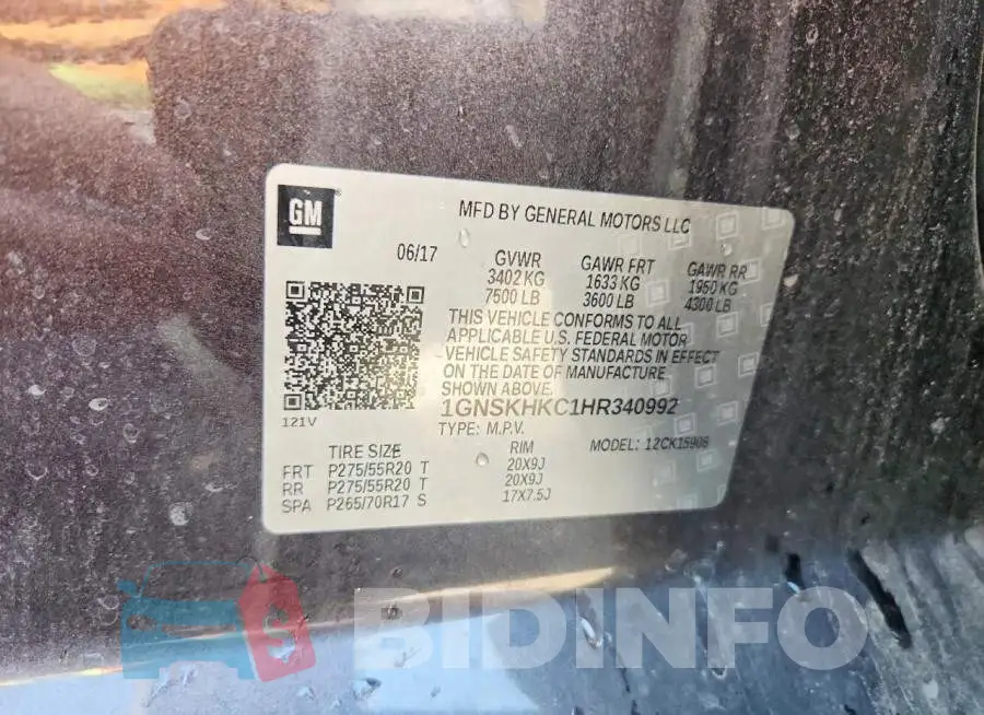 1GNSKHKC1HR340992 Photo# 13