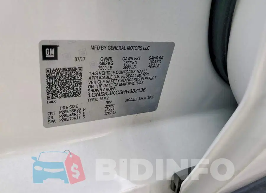 1GNSKJKC5HR382136 Photo# 13