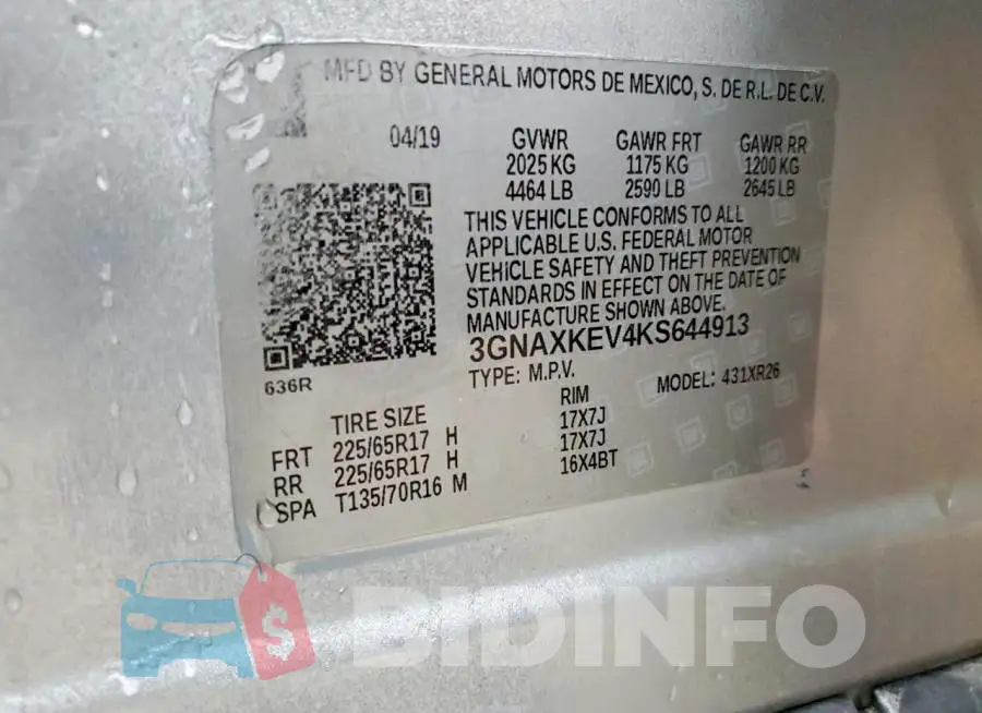 3GNAXKEV4KS644913 Photo# 14