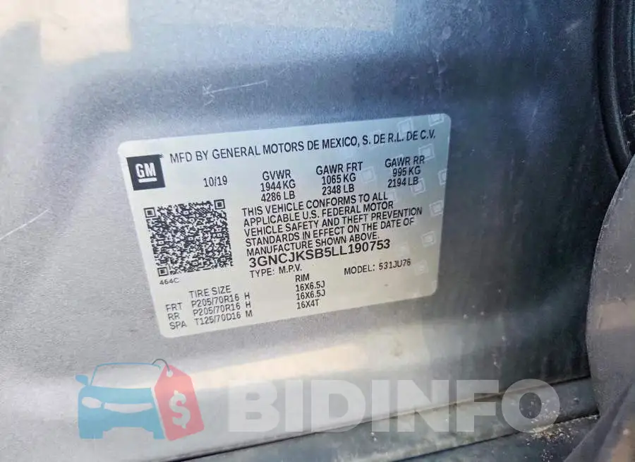 3GNCJKSB5LL190753 Photo# 13
