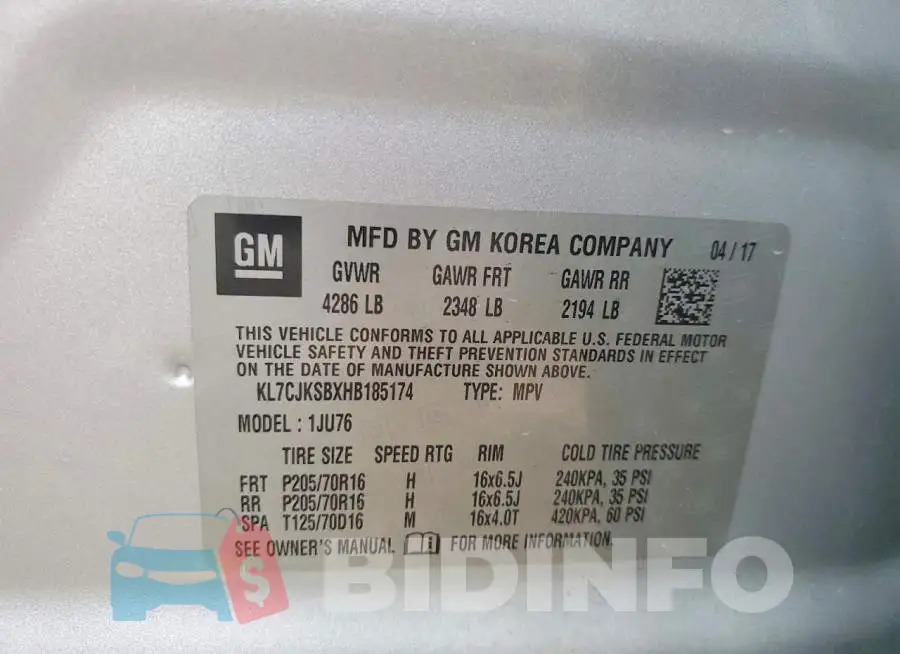 KL7CJKSBXHB185174 Photo# 13
