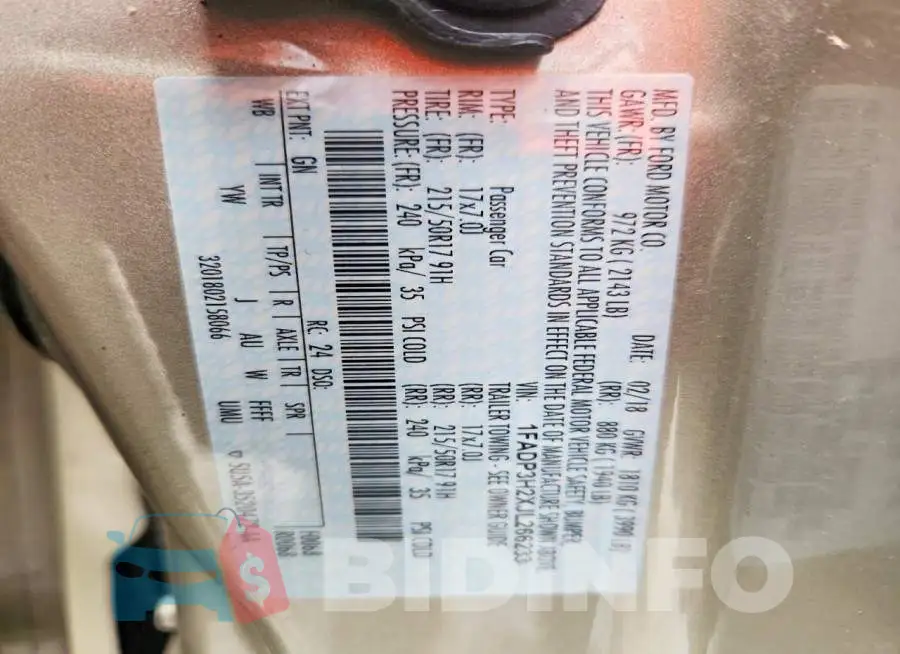 1FADP3H2XJL266233 Photo# 12