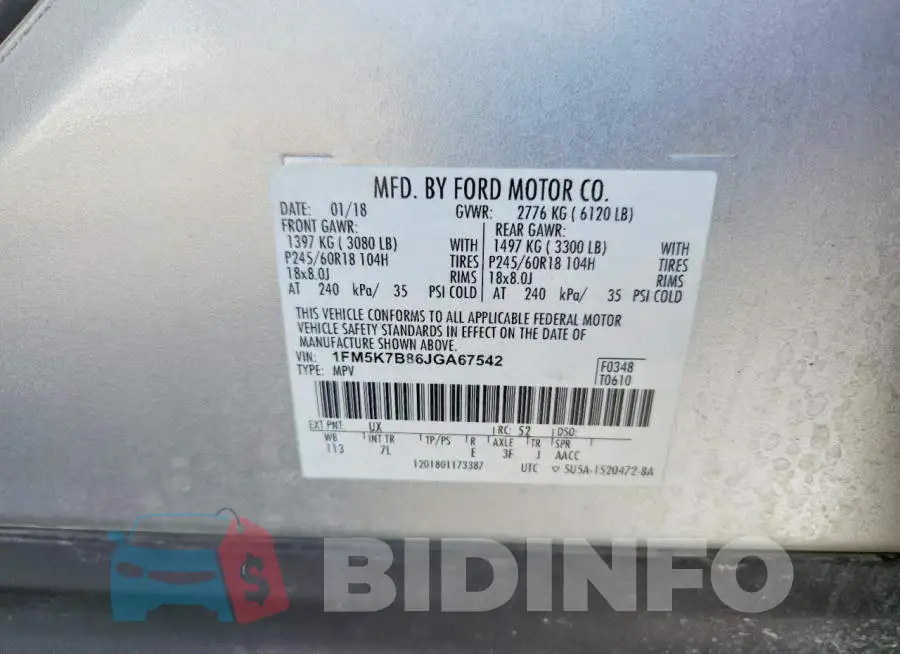 1FM5K7B86JGA67542 Photo# 13
