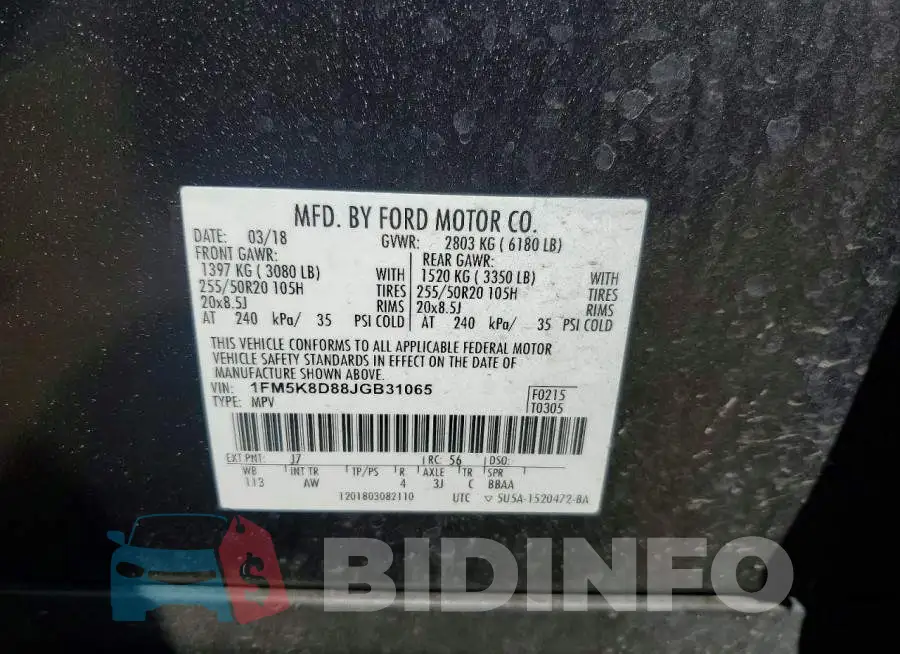 1FM5K8D88JGB31065 Photo# 13
