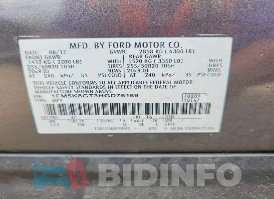 1FM5K8GT3HGD76169 Photo# 13
