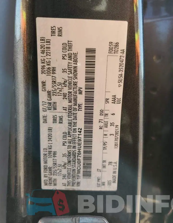 1FMCU0F76HUE97142 Photo# 14
