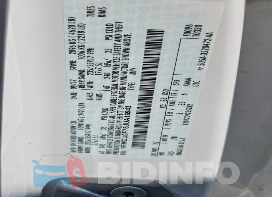 1FMCU0F76JUA16943 Photo# 13