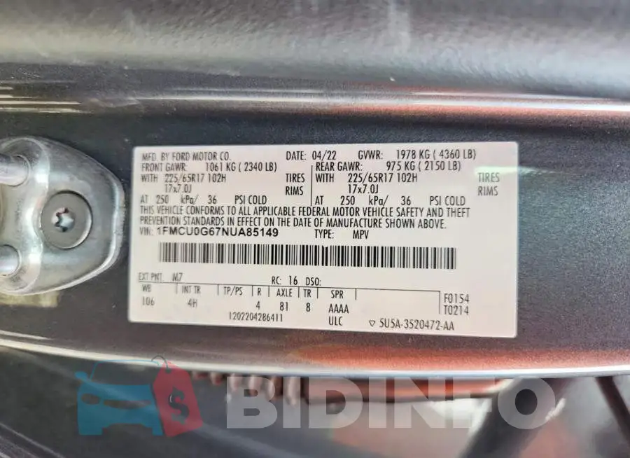1FMCU0G67NUA85149 Photo# 14