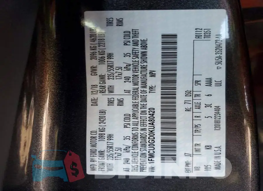 1FMCU0GD0KUA80420 Photo# 13