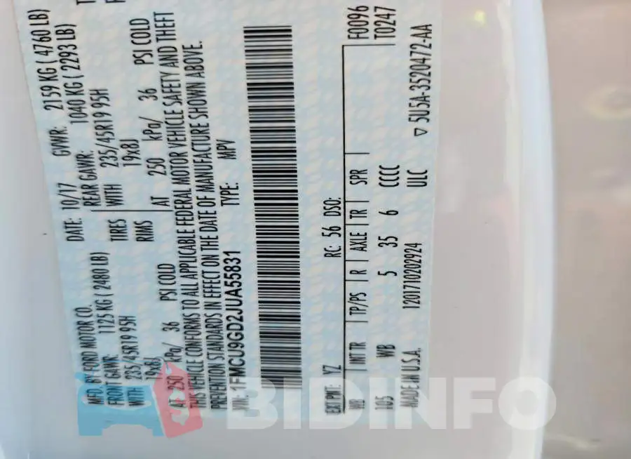 1FMCU9GD2JUA55831 Photo# 12