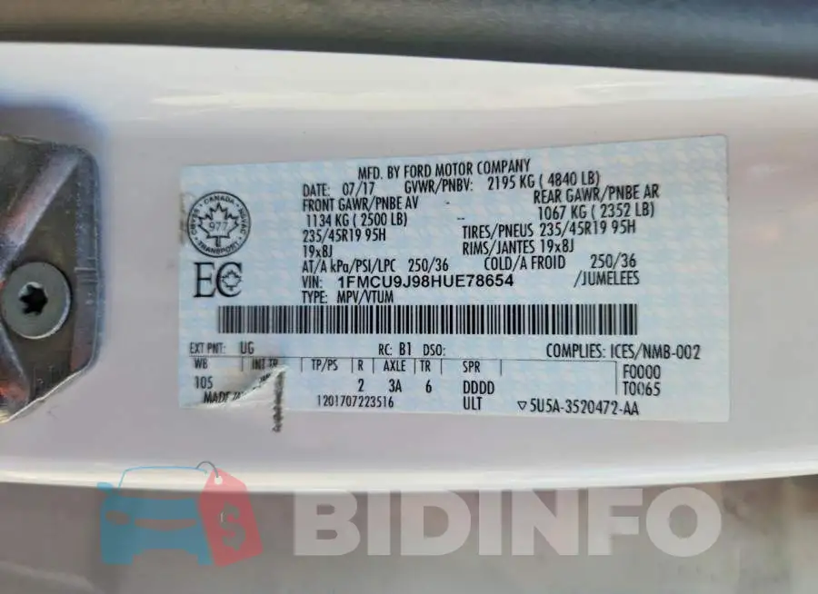 1FMCU9J98HUE78654 Photo# 13