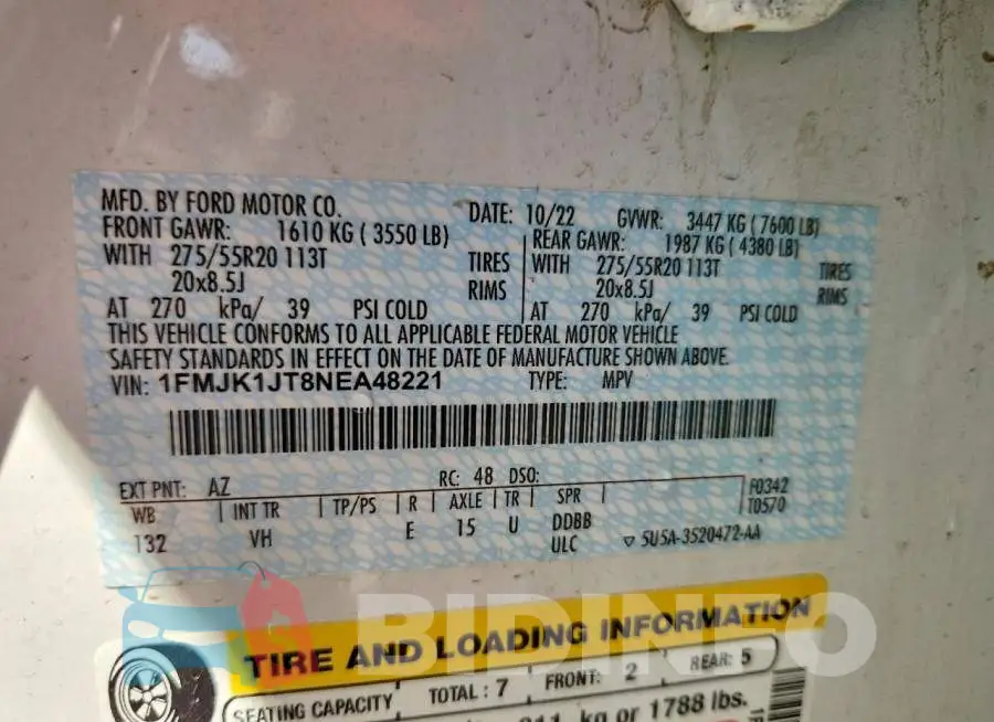 1FMJK1JT8NEA48221 Photo# 14