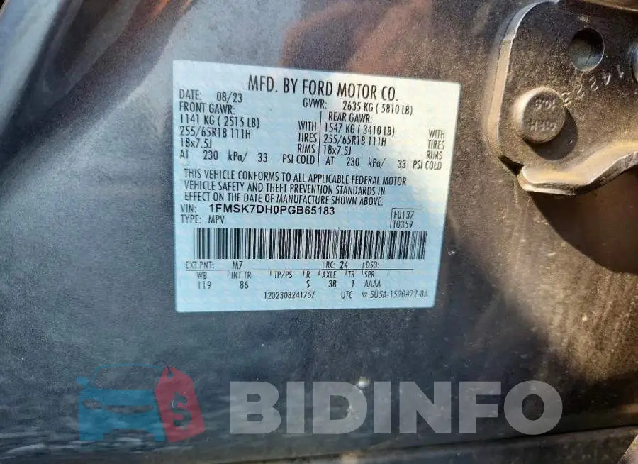 1FMSK7DH0PGB65183 Photo# 13