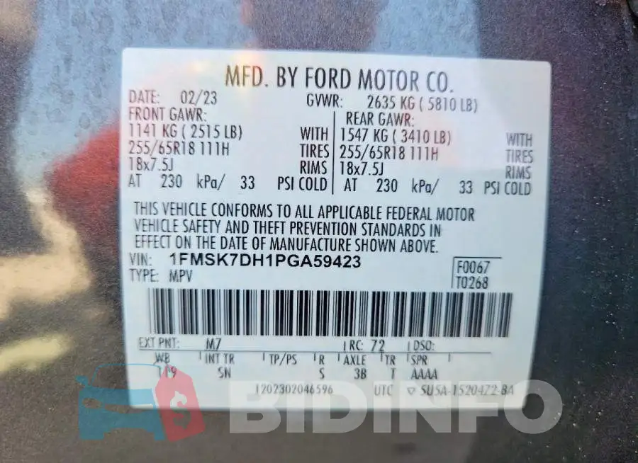 1FMSK7DH1PGA59423 Photo# 14