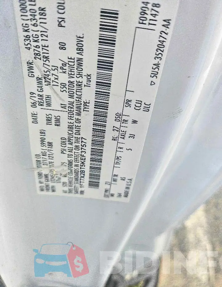 1FT7X2BT5KEF37577 Photo# 10