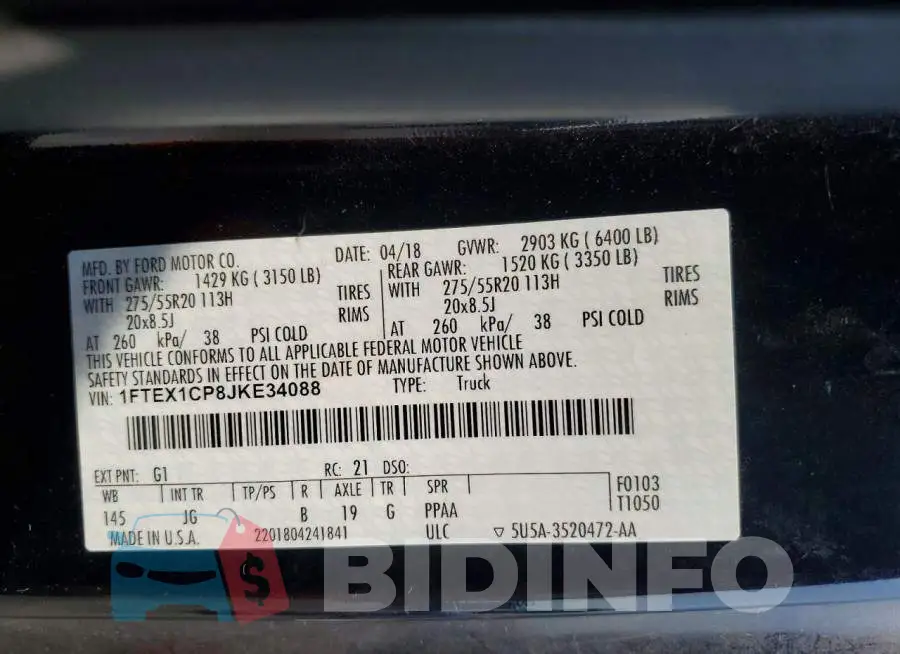 1FTEX1CP8JKE34088 Photo# 12