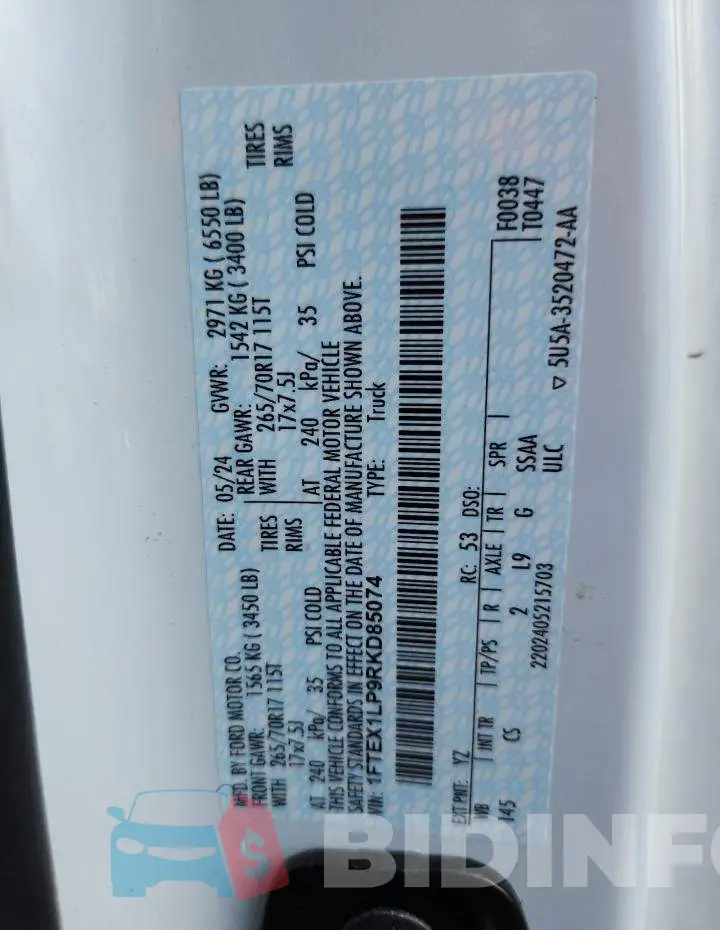 1FTEX1LP9RKD85074 Photo# 12