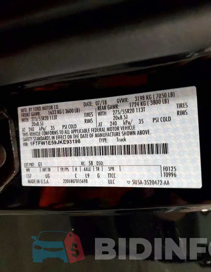 1FTFW1E59JKE93198 Photo# 12
