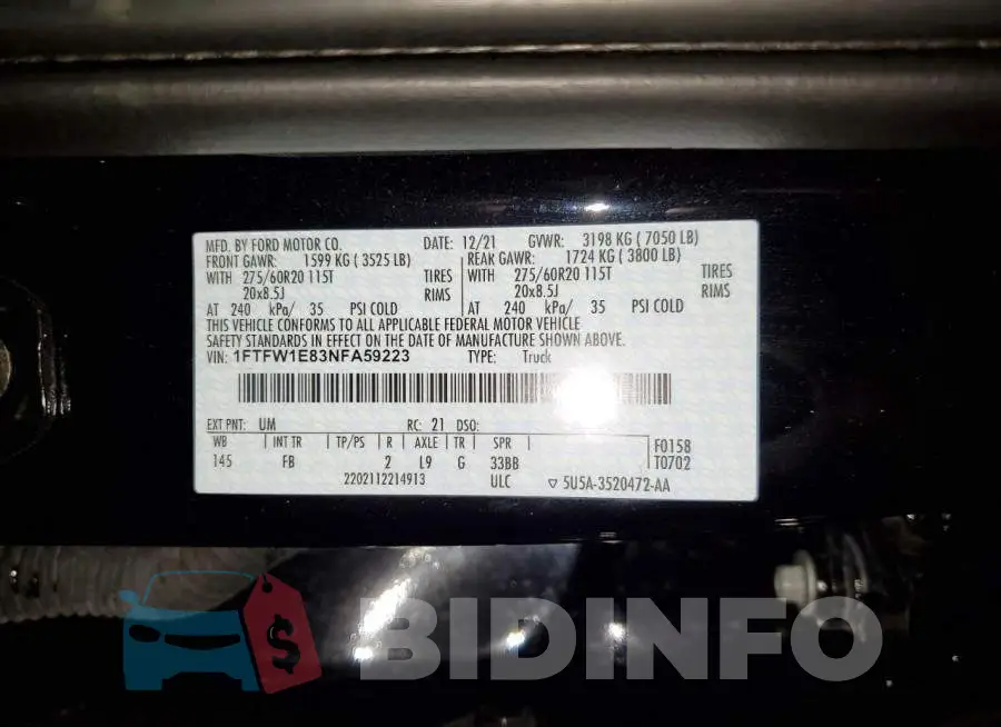 1FTFW1E83NFA59223 Photo# 12
