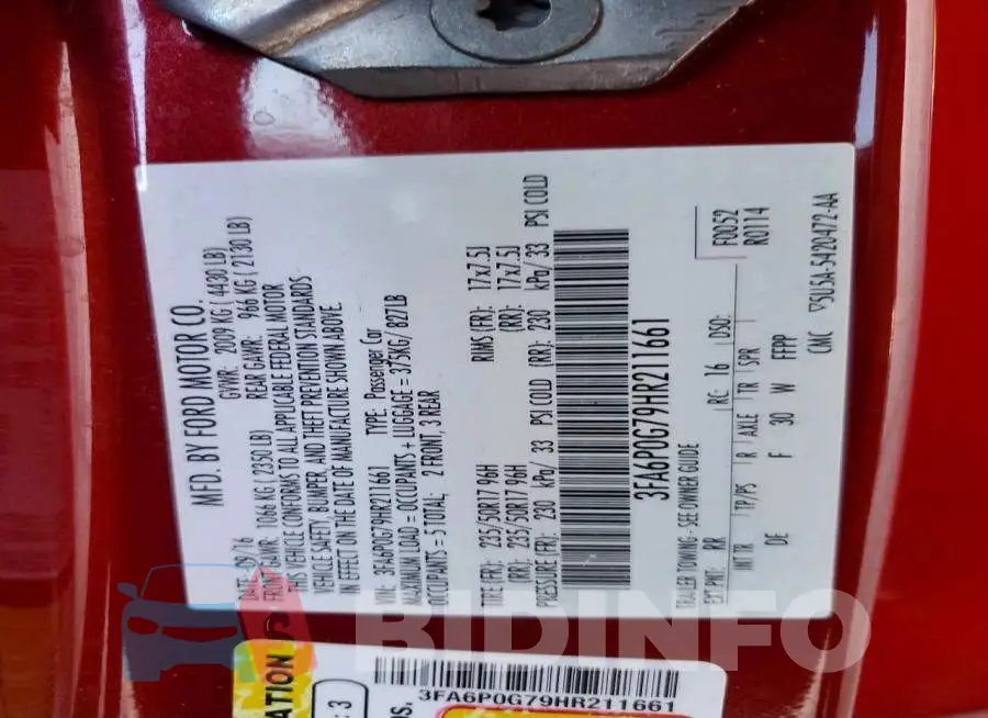 3FA6P0G79HR211661 Photo# 12