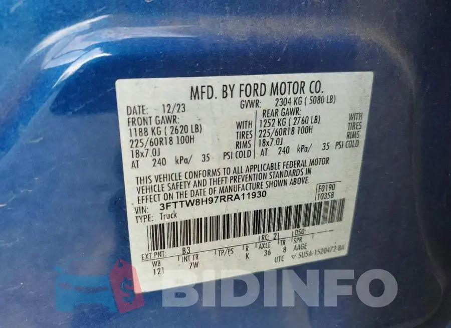 3FTTW8H97RRA11930 Photo# 12
