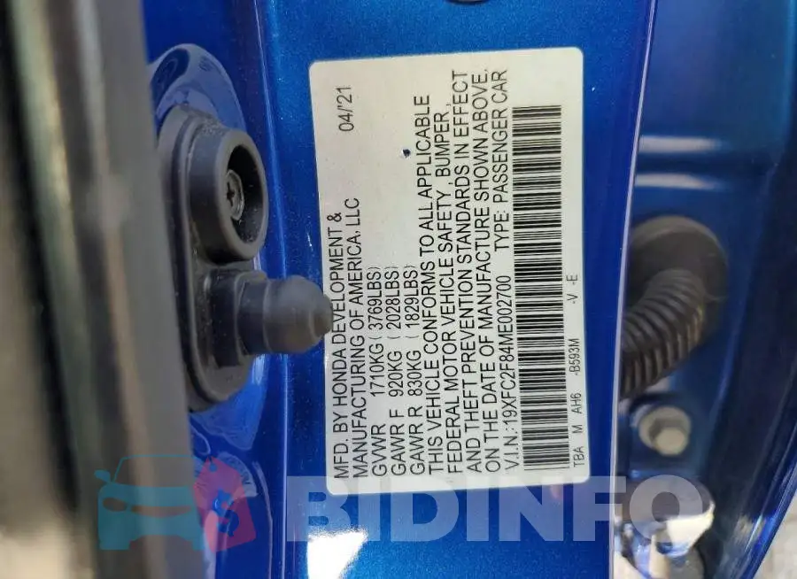 19XFC2F84ME002700 Photo# 12