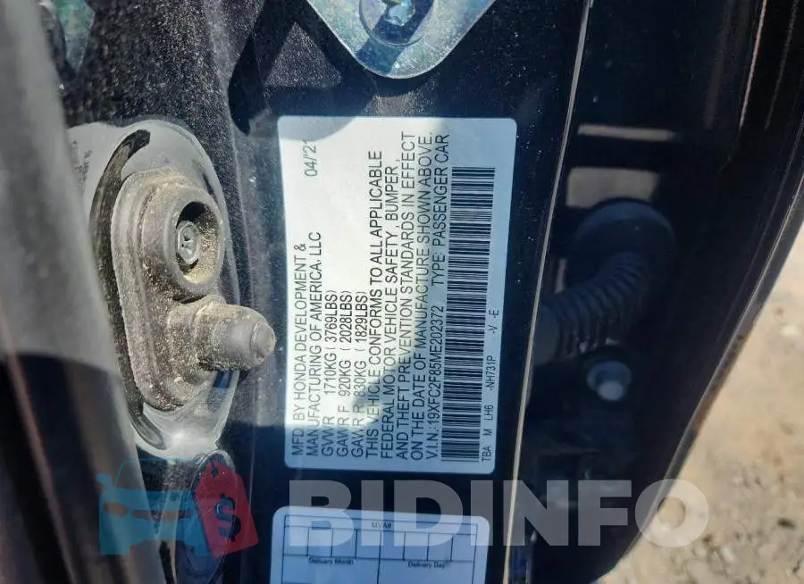 19XFC2F85ME202372 Photo# 12
